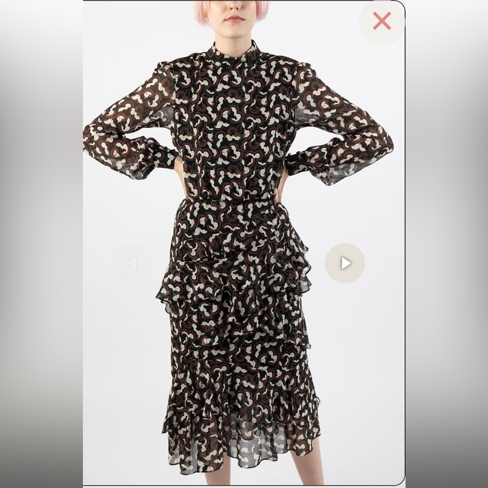 NWT Saloni ISA Ruffle Dress Noir Daybreak Size 8